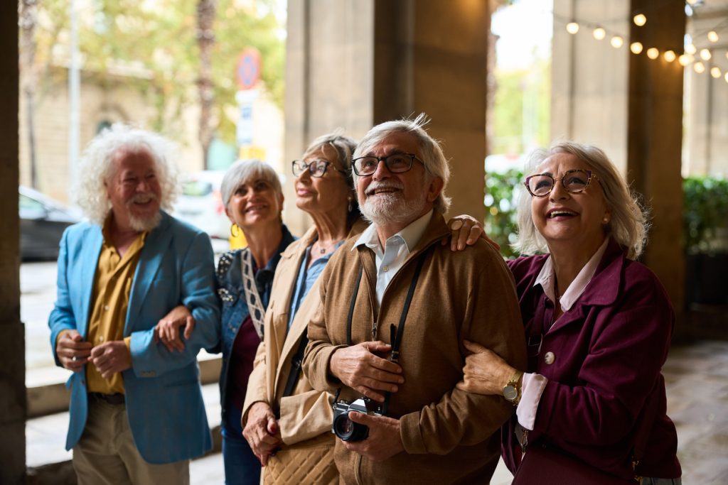 A group of happy retirees explore the city of Madison.