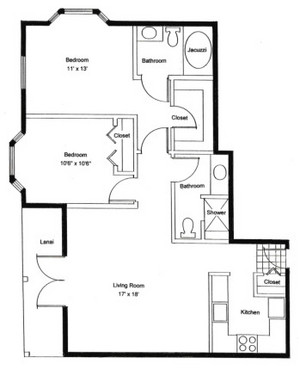 Two Bedroom / Two Bath 1095 sq. ft